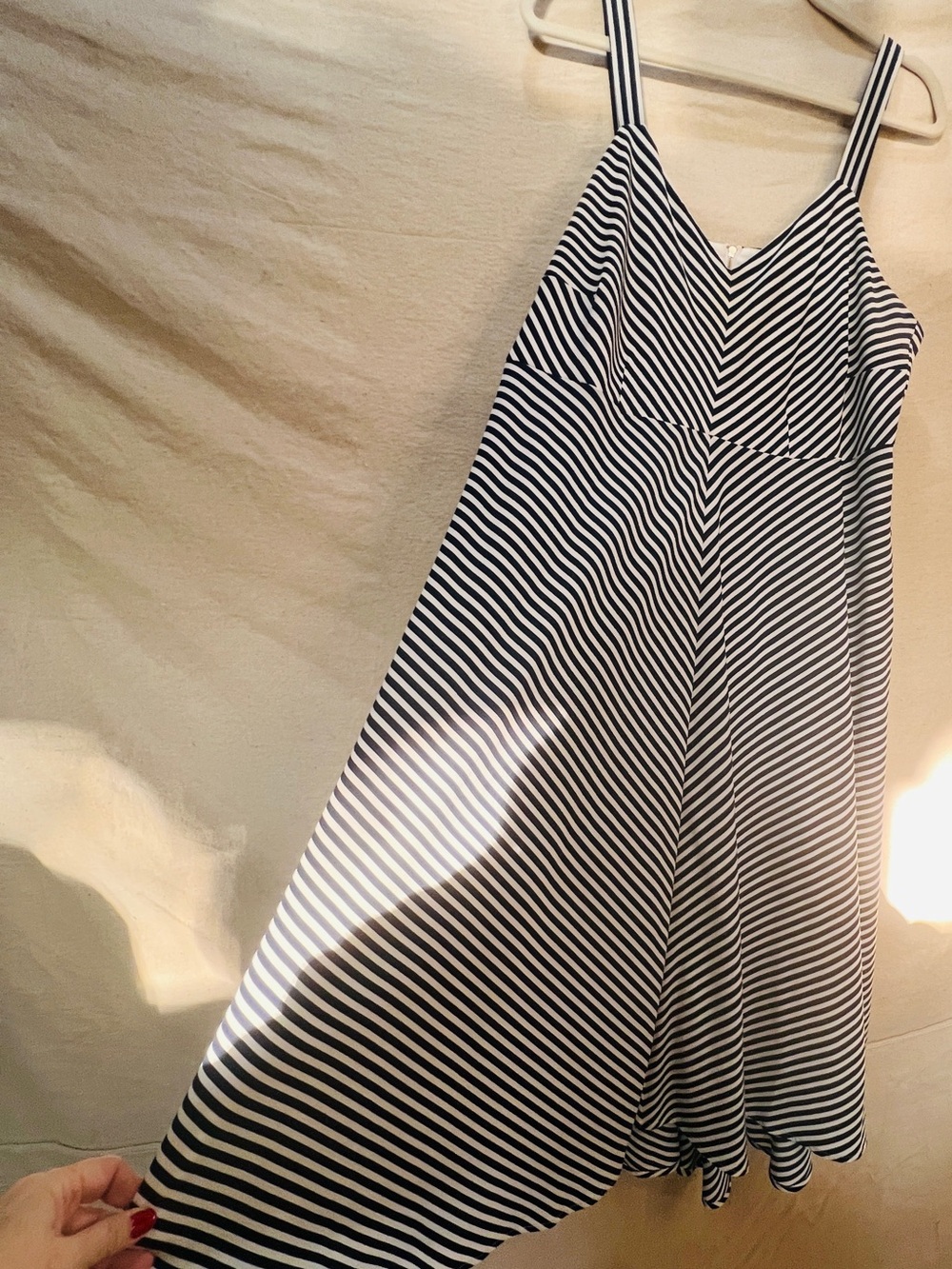 Striped Midi Dress in White and Navy